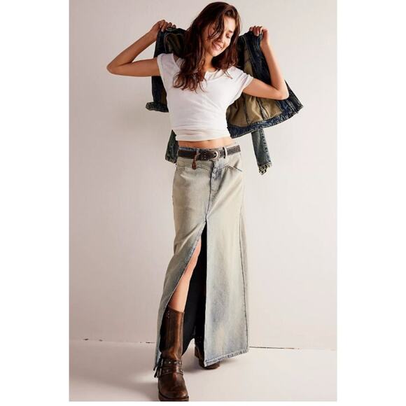 Free People We The Free Come As You Are Denim Maxi Skirt 6 NEW